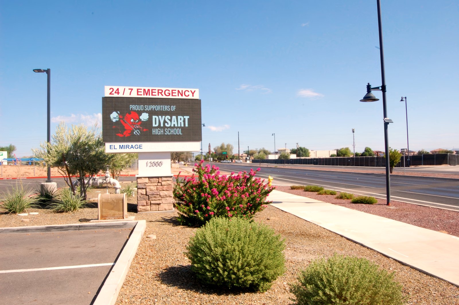 The El Mirage ER monument sign carrying a message for Dysart High School.